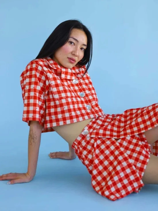 NEW: Noble Shell Utility Skort | Color: Gingham Fishies Print | XL - Picture 4 of 8